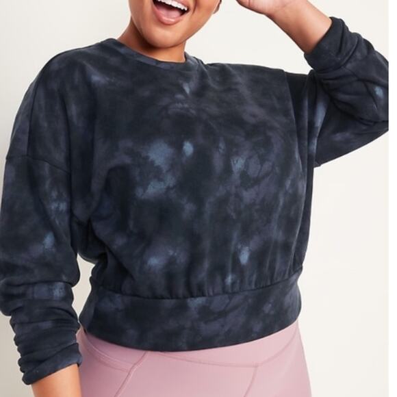 Old Navy black tie dye Loose crew cropped sweatshirt - Picture 1 of 11